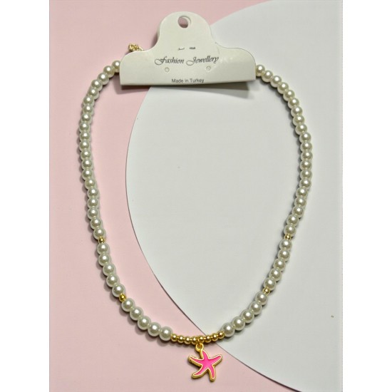 PEMBE YILDIZ DETAYLI İNCİ KOLYE