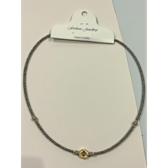 PARLAK FÜME ÇELİK TELLİ KUM KOLYE
