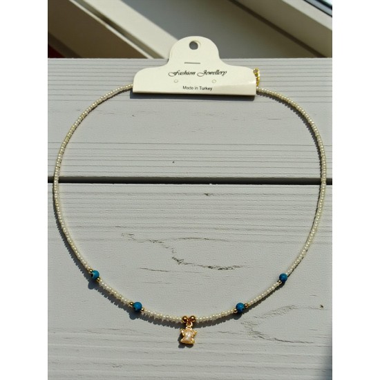 MİNELİ MELEK MODEL NAZARLI BEYAZ ÇELİK TELLİ KUM KOLYE