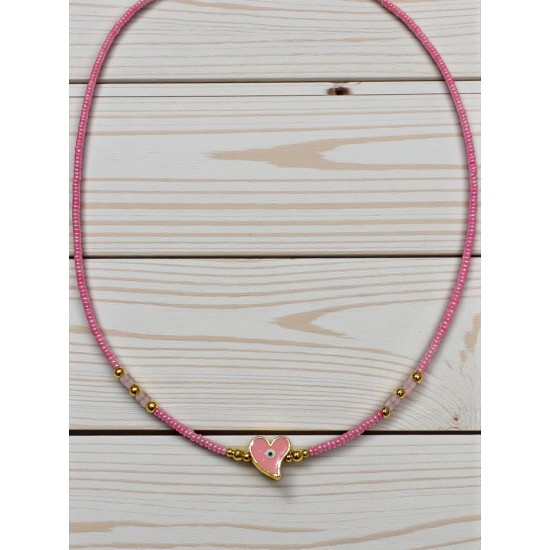 PEMBE KALP MODEL PARLAK PEMBE ÇELİK TELLİ KUM KOLYE