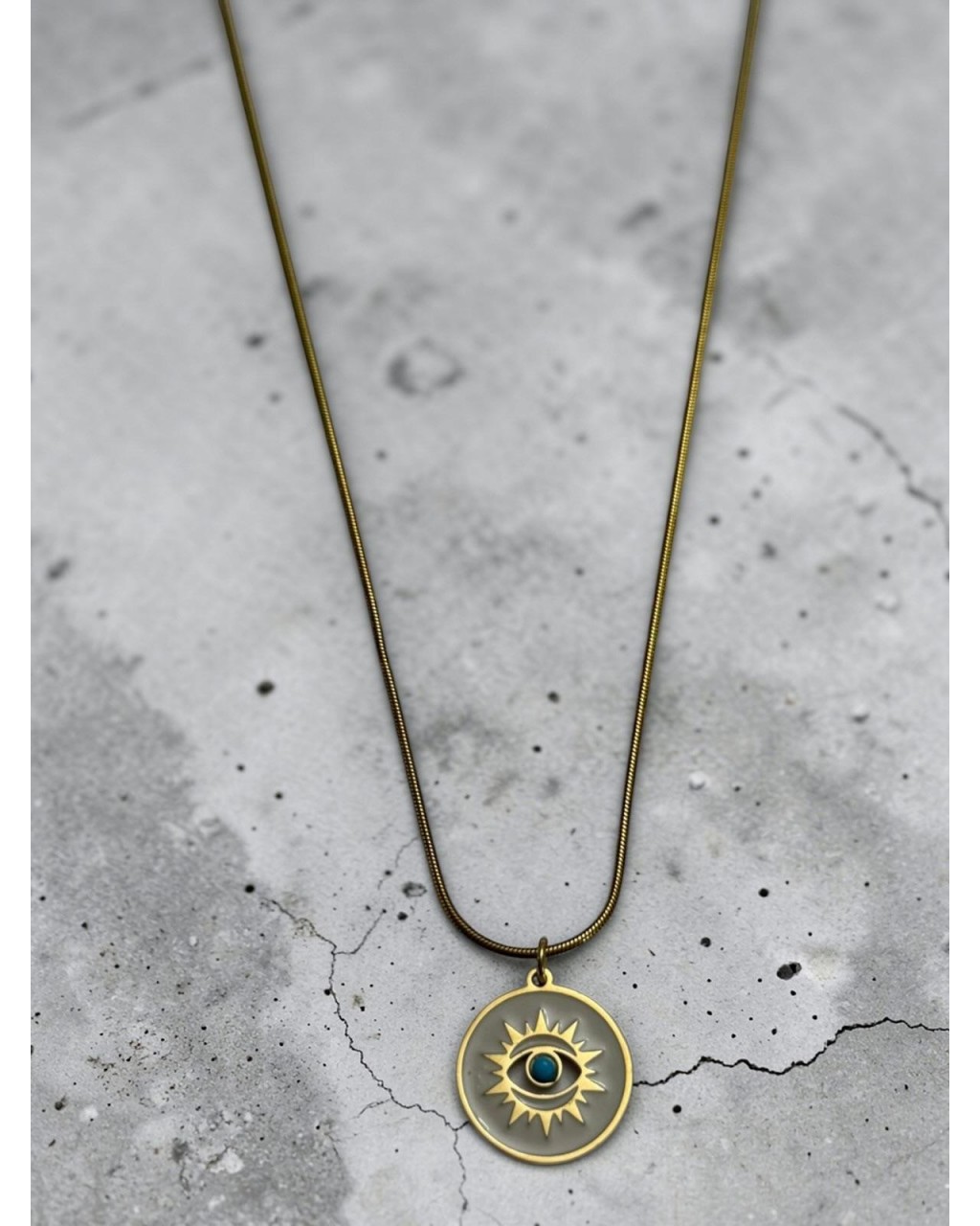 YUVARLAK MİNELİ GÖZ MODEL GOLD RENK ÇELİK KOLYE