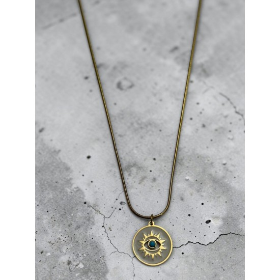 YUVARLAK MİNELİ GÖZ MODEL GOLD RENK ÇELİK KOLYE