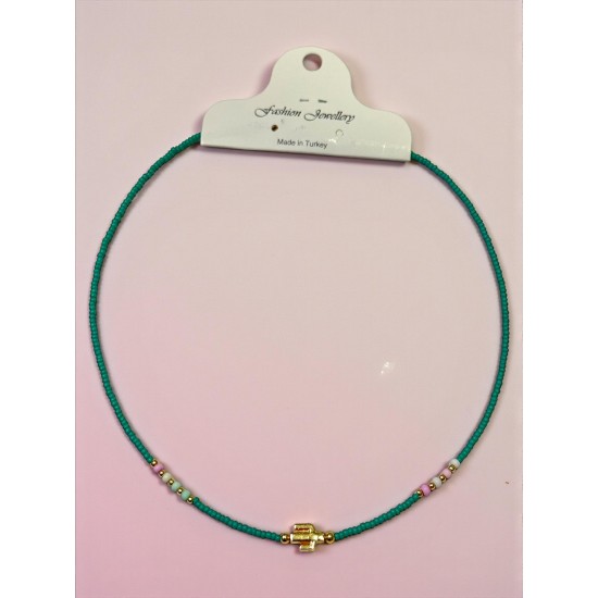 YEŞİL ORTASI YAN KAKTÜS APARATLI ÇELİK TELLİ KUM KOLYE