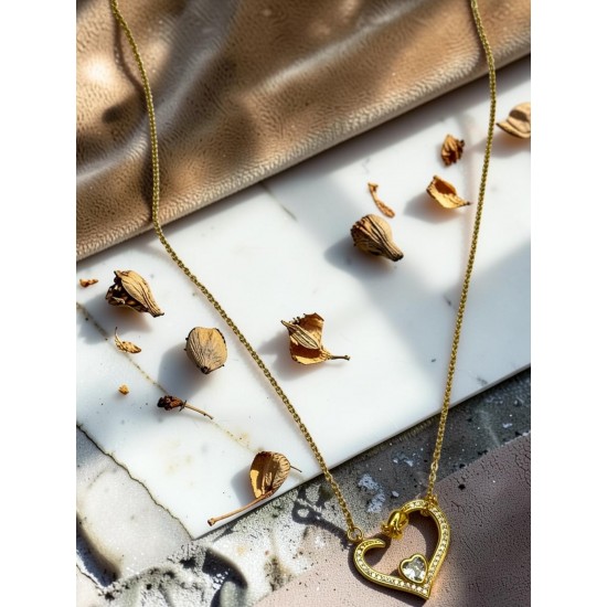 GOLD RENK TAŞLI LALE KALP MODEL KOLYE