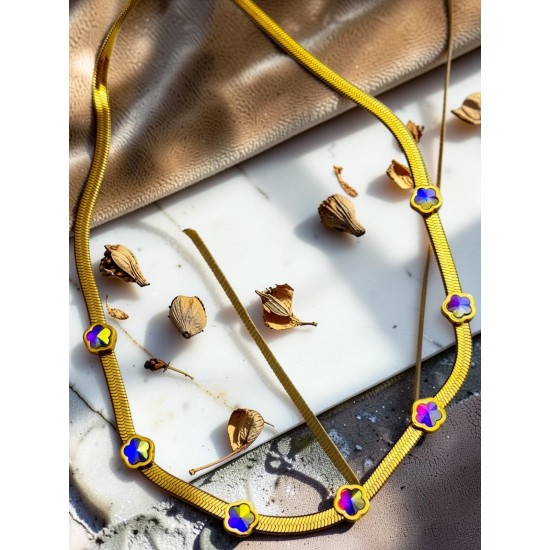 GOLD RENK GEÇİŞLİ MİNİ ÇİÇEKLİ MODEL İTALYAN ZİNCİR KOLYE