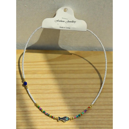 BALIK FİGÜRLÜ BEYAZ ÇELİK TELLİ KUM KOLYE