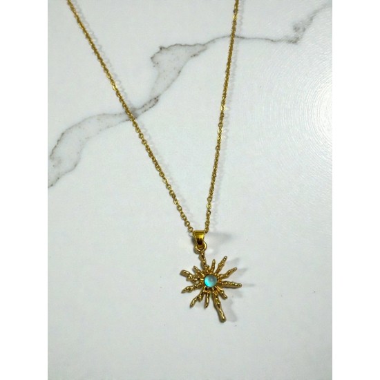 GOLD RENK MAVİ TAŞ DETAYLI KOLYE