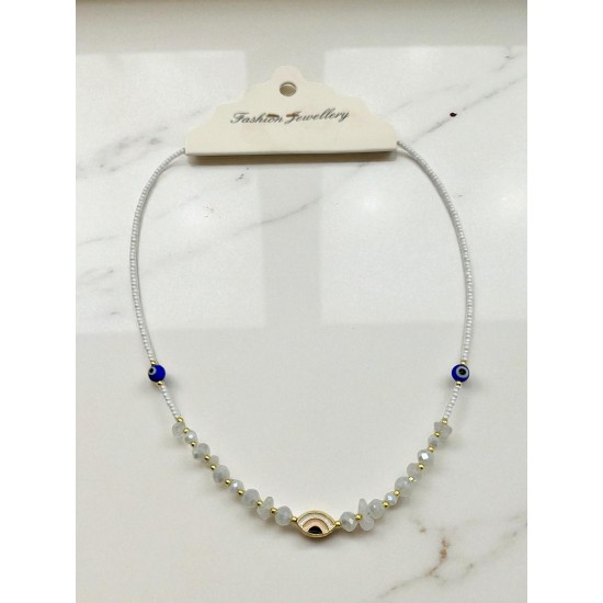 BEYAZ RENK KRİSTAL BONCUK VE BEYAZ KUVARS TAŞI GÖZ MODEL KUM KOLYE BEYAZ RENK KRİSTAL BONCUK VE BEYAZ KUVARS TAŞI GÖZ MODEL KUM KOLYE