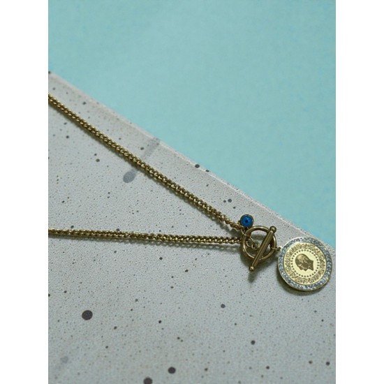 ZİRKON TAŞLI ÇEYREK MODEL GEÇİRMELİ ÇELİK KOLYE