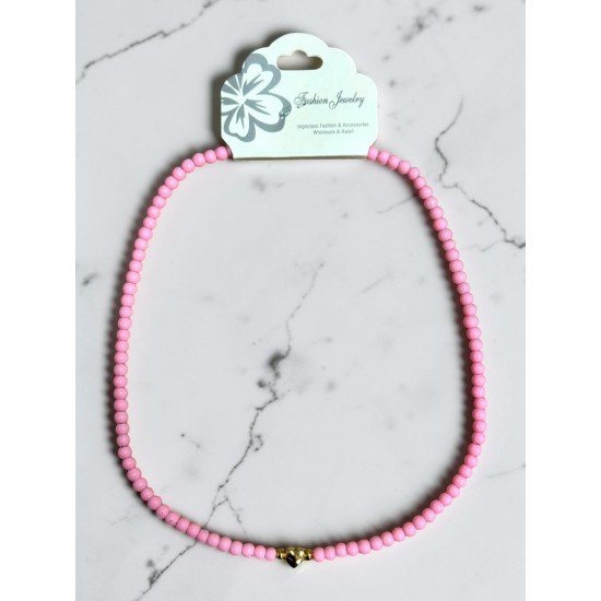 KALPLİ MODEL KAPLAMALI PEMBE BONCUK ÇITIR KOLYE