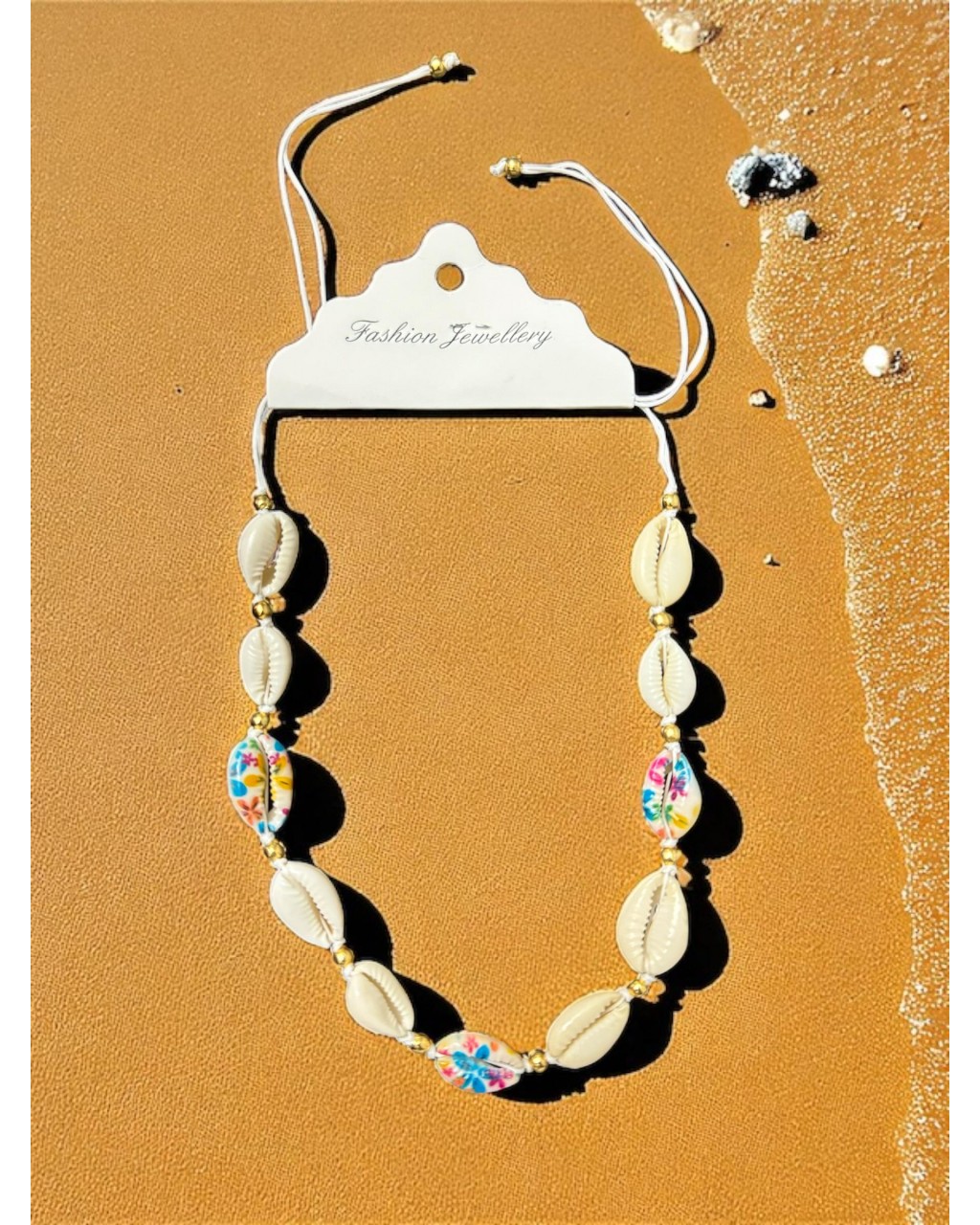 ÇİÇEK BASKI DESENLİ DENİZ KABUĞU KOLYE