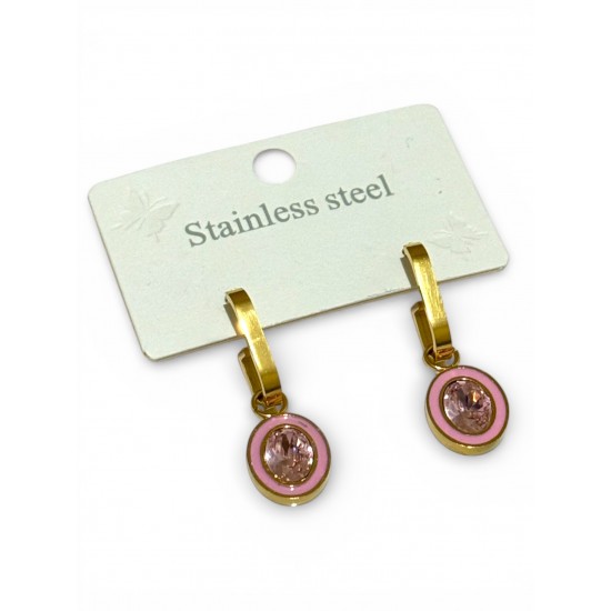 PEMBE TAŞLI ÇELİK KÜPE