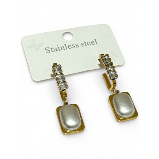 ZİRKON TAŞLI İNCİLİ ÇELİK KÜPE