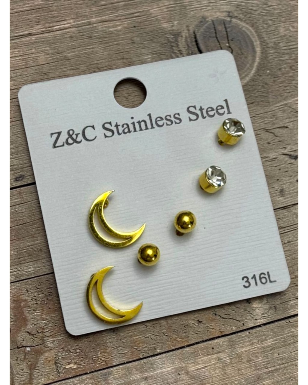 AY MODEL SARI RENK ÇELİK ÇOKLU KÜPE