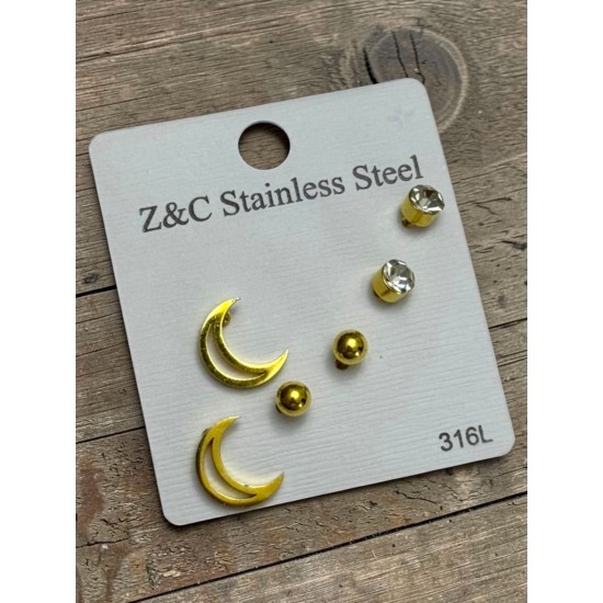 AY MODEL SARI RENK ÇELİK ÇOKLU KÜPE