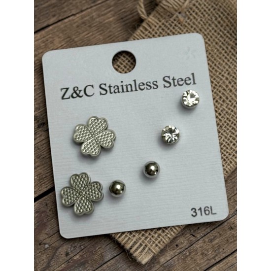 GÜMÜŞ RENK YONCA ÇELİK ÇOKLU KÜPE