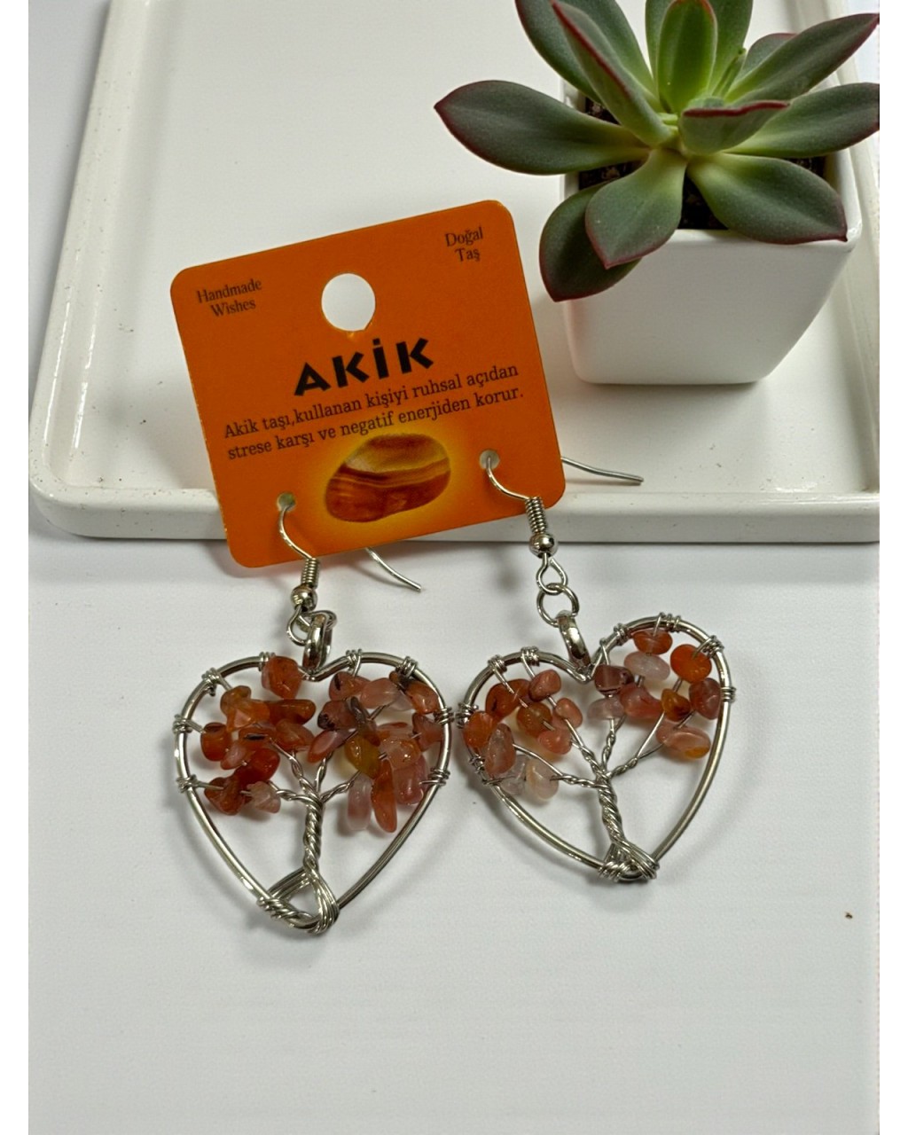 KALP MODEL HAYAT AĞACI AKİK TAŞI KÜPE