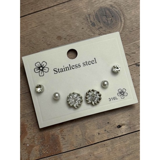 GÜMÜŞ RENK ÇİÇEKLİ MODEL ÇELİK ÇOKLU KÜPE