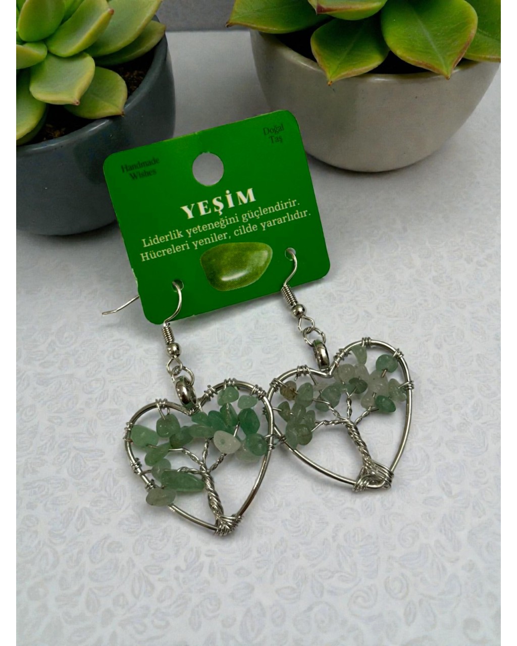 KALP MODEL HAYAT AĞACI YEŞİM TAŞI KÜPE