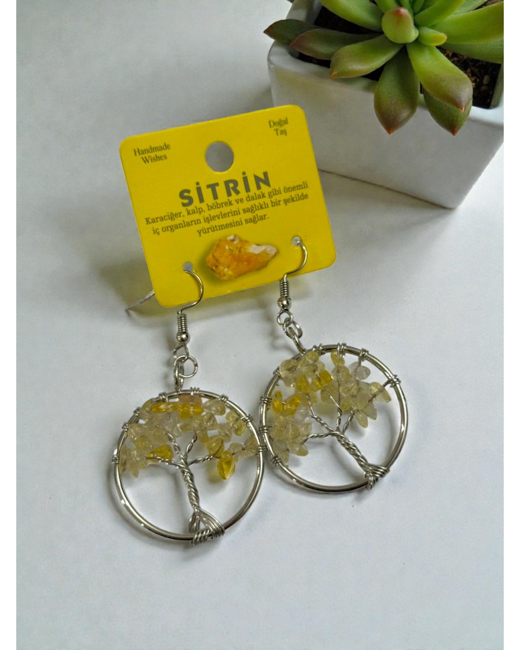 YUVARLAK MODEL HAYAT AĞACI SİTRİN TAŞI KÜPE