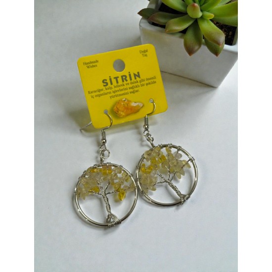 YUVARLAK MODEL HAYAT AĞACI SİTRİN TAŞI KÜPE