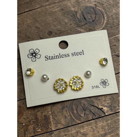 SARI ÇİÇEKLİ MODEL ÇELİK ÇOKLU KÜPE