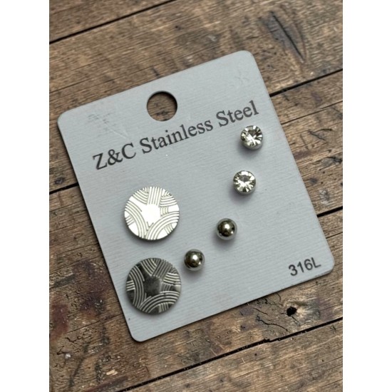 YUVARLAK DESENLİ ÇELİK ÇOKLU KÜPE