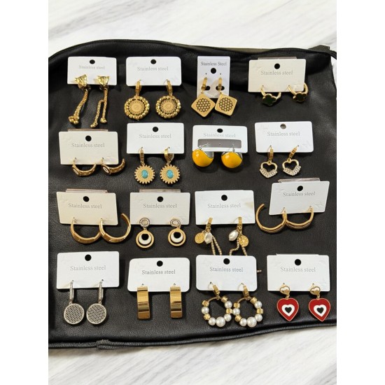 10 ADET KARIŞIK MODEL SARI RENK KARARMAZ ÇELİK KÜPE