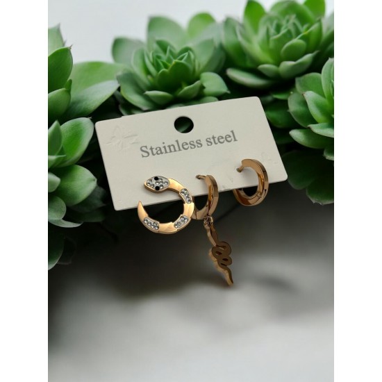 YILAN MODEL ÜÇLÜ ROSE CERRAHİ ÇELİK KÜPE