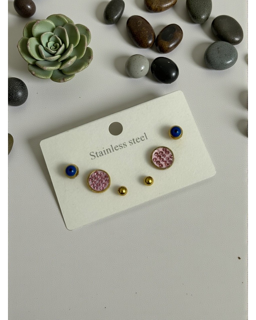 GOLD RENK KARIŞIK MODEL 3 ÇİFT ÇELİK KÜPE1