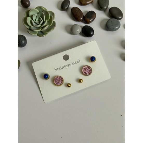 GOLD RENK KARIŞIK MODEL 3 ÇİFT ÇELİK KÜPE1