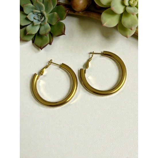 GOLD RENK HALKA ÇELİK KÜPE