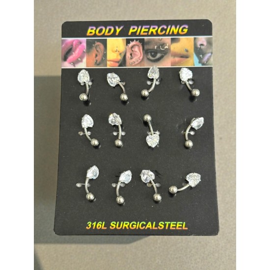 12 Lİ KALP TAŞLI CERRAHİ ÇELİK GÖBEK PİERCİNG