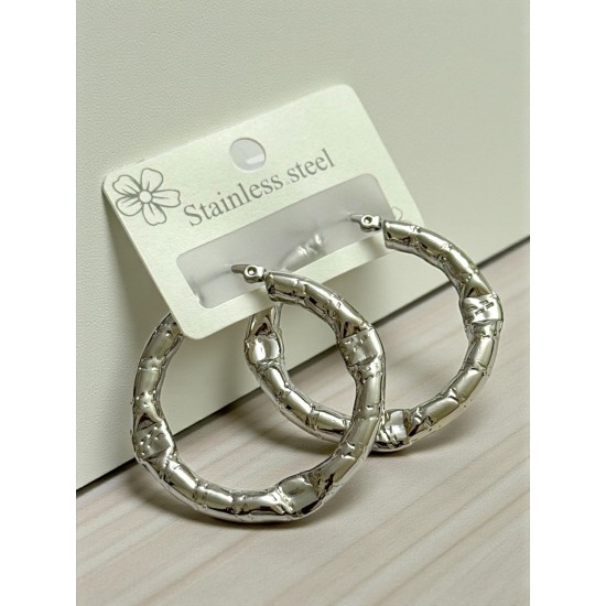 SİLVER  RENK YUVARLAK DESENLİ ÇELİK KÜPE