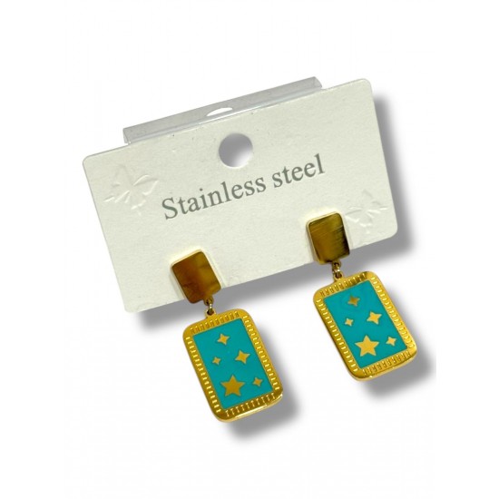 DİKDÖRTGEN MAVİ ÇELİK KÜPE