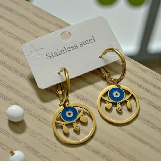 GOLD RENK SALLANTILI NAZAR MODEL ÇELİK KÜPE