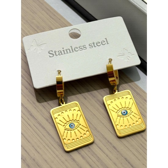 GOLD RENK PLAKA TAROT GÖZ FİGÜRLÜ ÇELİK KÜPE