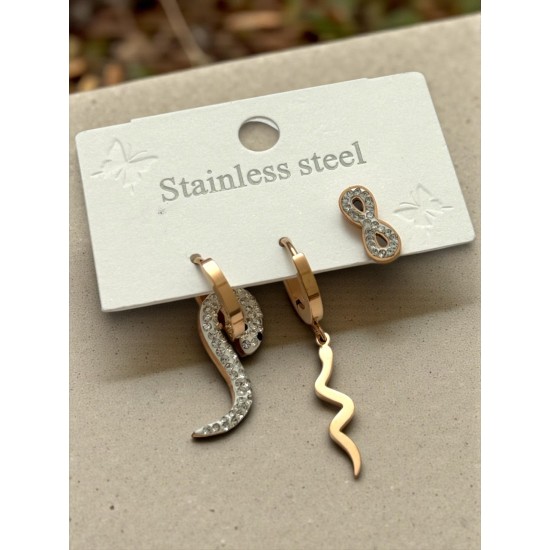 YILAN VE SONSUZLUK MODEL ÜÇLÜ ROSE CERRAHİ ÇELİK KÜPE