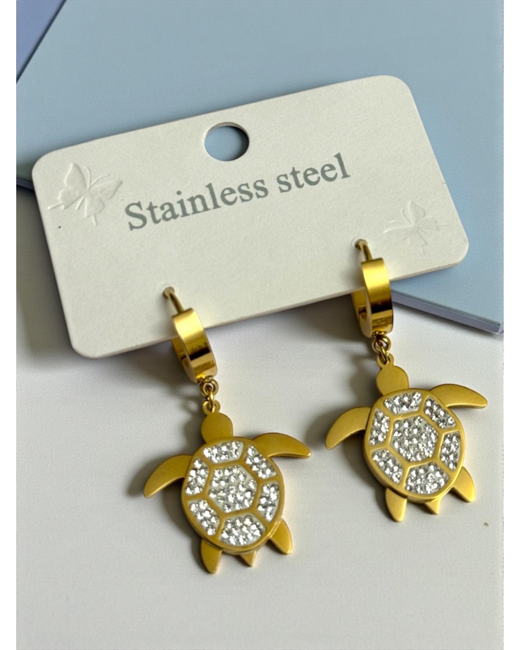 TAŞLI KAPLUMBAĞA MODEL GOLD RENK ÇELİK KÜPE