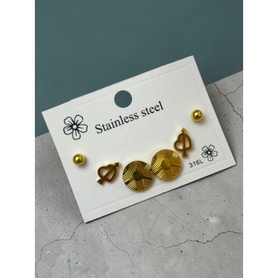 GOLD RENK YUVARLAK VE KALP ÜÇLÜ ÇELİK KÜPE