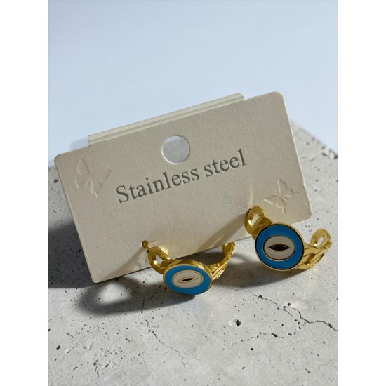 GOLD RENK DÜĞÜM MODEL MAVİLİ ÇELİK KÜPE