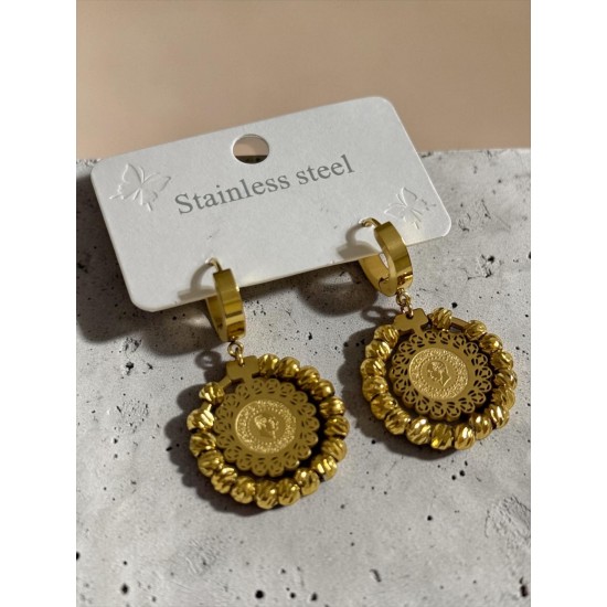 YUVARLAK MODEL DORİKA BONCUK ÇEYREK ÇELİK KÜPE