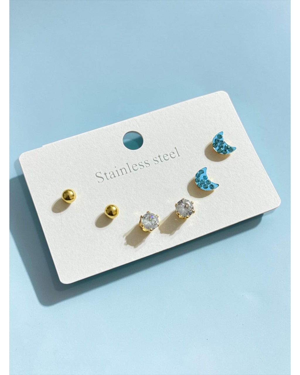 GOLD RENK MAVİ AY DETAYLI ÇOKLU KÜPE