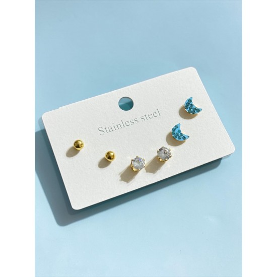 GOLD RENK MAVİ AY DETAYLI ÇOKLU KÜPE