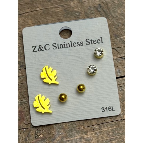 YAPRAK DESENLİ ÇELİK ÇOKLU KÜPE