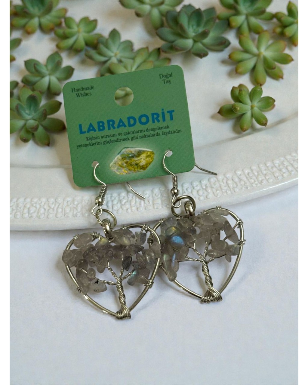 KALP MODEL HAYAT AĞACI LABRADORİT TAŞI KÜPE