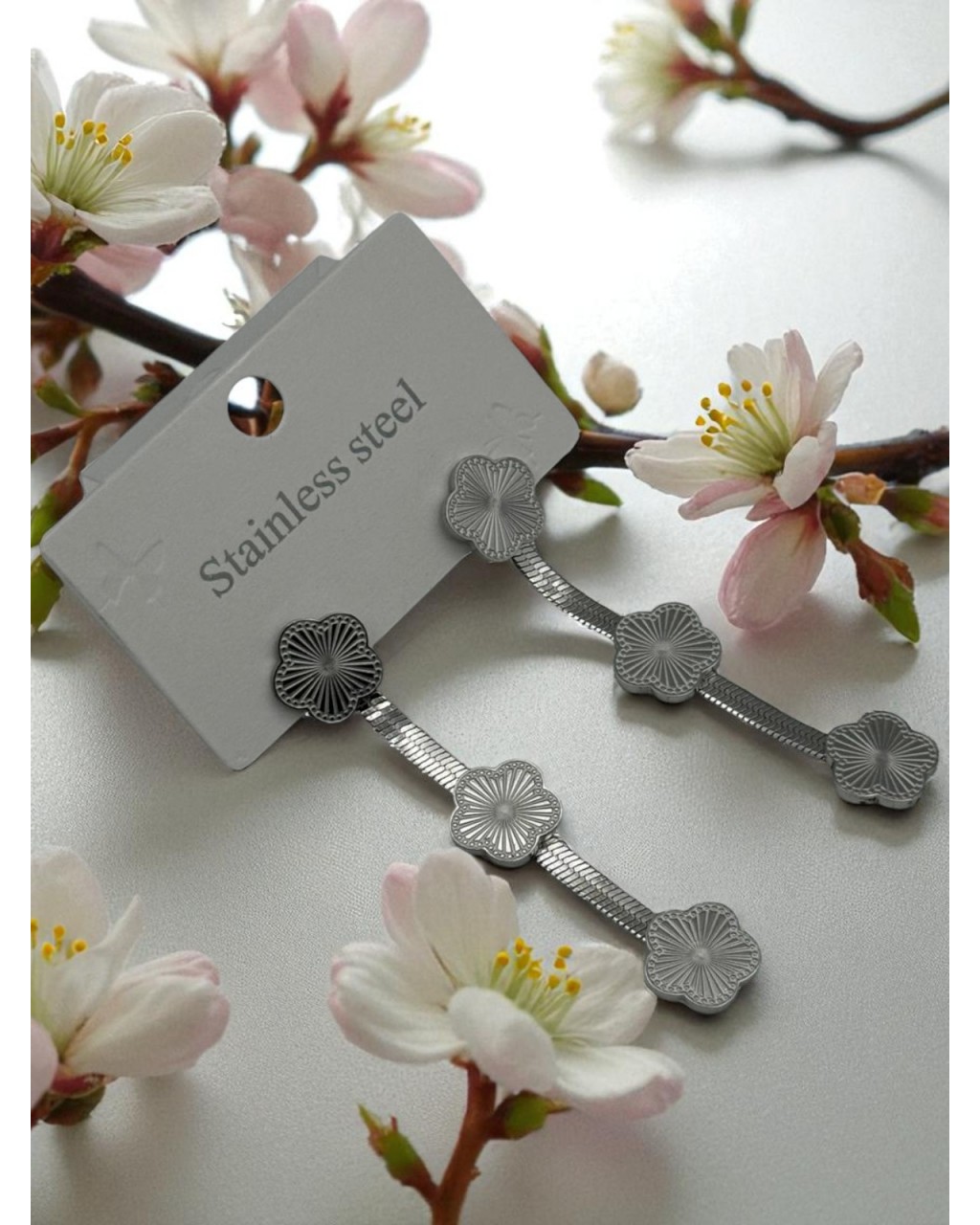 SİLVER RENK İTALYAN ZİNCİR 3SIRA YONCA ÇELİK KÜPE