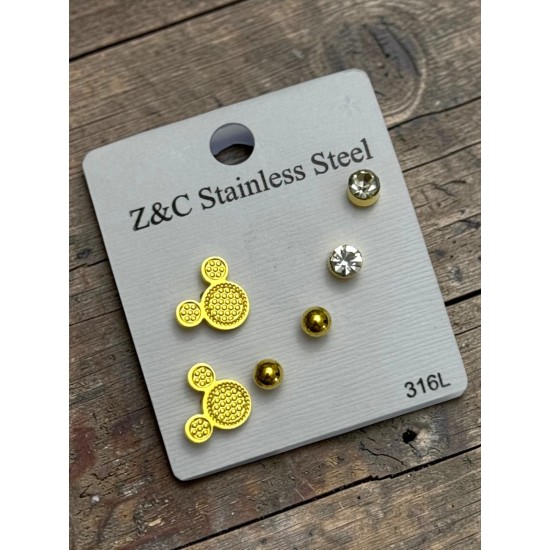 MİKİ MODEL DESENLİ ÇELİK ÇOKLU KÜPE