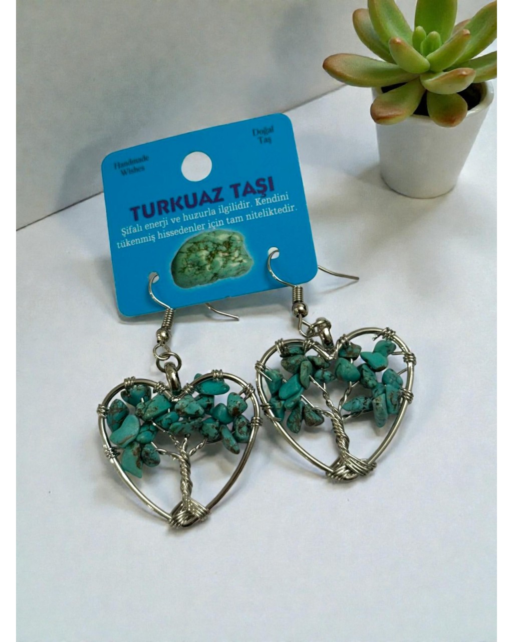 KALP MODEL HAYAT AĞACI TURKUAZ TAŞI KÜPE