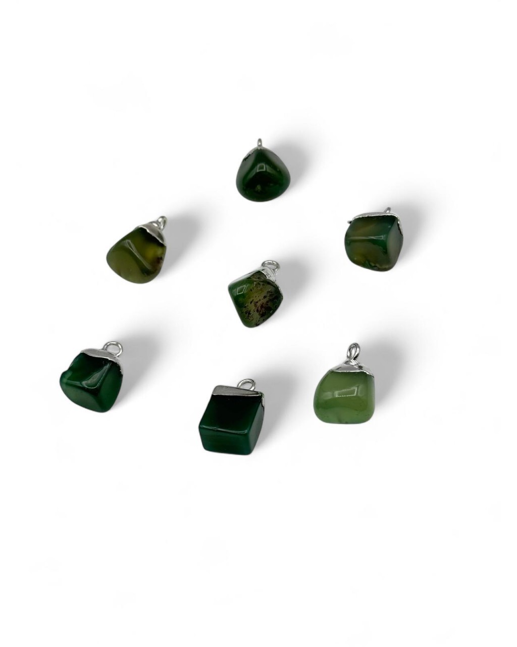 GÜMÜŞ RENK KAPLAMA YEŞİM TAŞI KOLYE VE KÜPE UCU